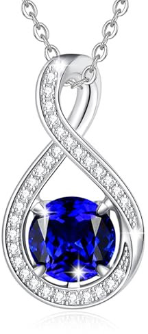 FANCIME Saphir- Kette September Geburtsstein Sterling Silber Infinity CZ Anhänger Halskette Damen Blauer Edelstein Schmuck Geburtstag Graduierung Geschenke für Frauen Mom