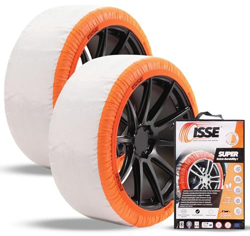 ISSE Chaussettes Neige Super T-70 | Chaînes à Neige Textiles Homologuées et Haute Sécurité – Kit de 2 Chaînes pour Voitures + Gants