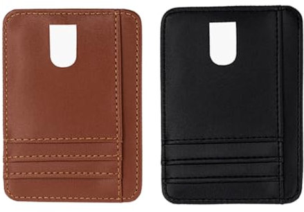 Porte Carte Bancaire Fin et Petit, 2 pièces Portefeuille Homme, Porte Carte Bancaire, Portefeuille en Cuir PU, Porte Cartes de Credit, Protection RFID, Design Minimaliste, noir, brun