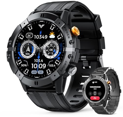 Smartwatch Uomo Militare Chiamata Bluetooth e Risposta Vivavoce ,1.52 all'aperto Fitness Tracker 1ATM con 100+ Modalità Sport, Notifiche WhatsApp, orologio intelligente Compatibile con ios Android