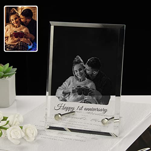 SHKINETARRY Cadre photo en cristal personnalisé, cadre photo en cristal gravé personnalisé, cadeaux photo souvenir personnalisés pour anniversaire Saint Valentin Noël