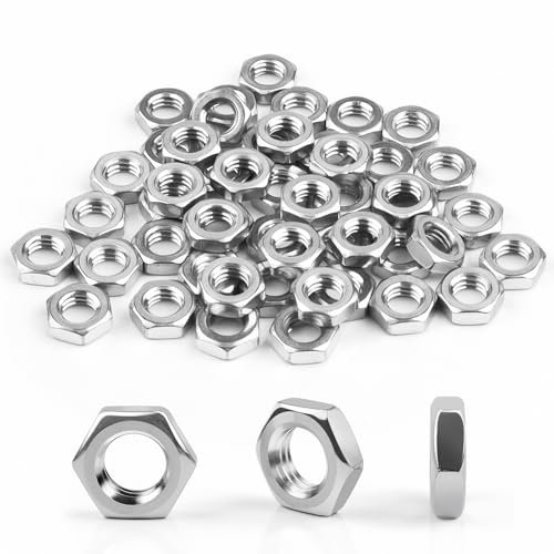 Tuercas M4 50 unidades, tuercas hexagonales de acero inoxidable (forma baja), DIN439 A2 V2A, tuercas de acero inoxidable, tuercas de media tuerca, tuercas planas, ranura hexagonal para tornillos,