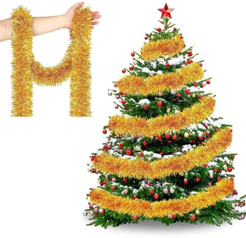 Everpwr 50FT Gold Christmas Tinsel Garland, Metallic Twist Tinsel Decorations for New Year, Christmas, Wedding, Holiday, Indoor, Outdoor, Party Supplies