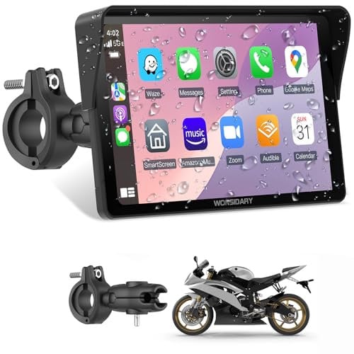 Wonsidary Carplay Moto 7 Pulgadas Pantalla TáCtil,InaláMbricos Carplay y Android Auto, Navegador GPS Moto Conectar y Usar con IP67 Impermeable, Sensor De Luz,Bluetooth Trans, Siri/Google Assistant,EQ