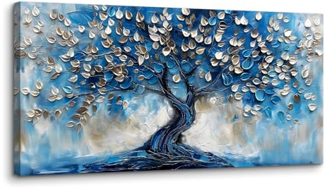 MHARTK66 Blauer Abstrakter Baum Leinwand Bilder, 50x100 cm Groß Wandbilder Wohnzimmer Baum des Lebens Bild Aesthetic, Modern Wanddeko Kunstdruck Schlafzimmer Badezimmer Büro Esszimmer Küche