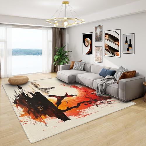 Samurai Dekoration - Teppich Wohnzimmer Schlafzimmer Japanische, Großer Teppich Orientalische, Weich Kurzflor & Waschbar & Rutschfest Wohnzimmerteppich, Kinderteppich, Bettvorleger 120x170 cm