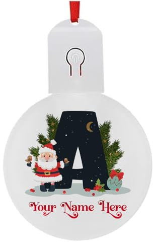 Personalised Initial with Name, Xmas Alphabet, Christmas Tree Ornament, Christmas Led Baubles, Acrylic Round LED Light Comes With battery, With Multi Color Settings.