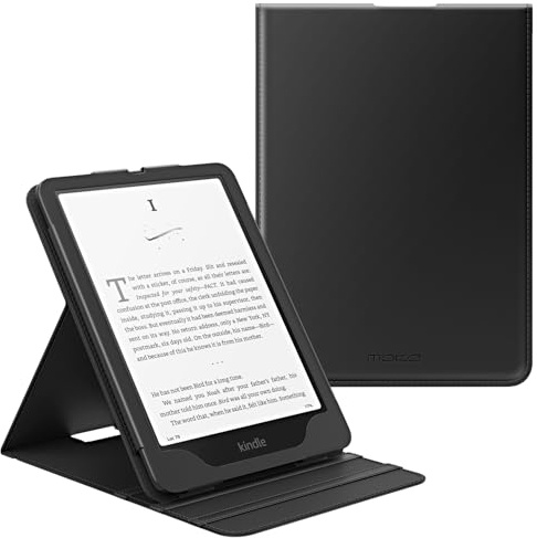 MoKo Hülle für Kindle Paperwhite 12/11th Gen.&Kindle ColorsoftSchwarz | für 7/6.8 Kindle Paperwhite, Vertikal Flip Kunstleder Ständer Schutzhülle Multiwinkel Smart Cover mit Auto Schlaf/Aufwach