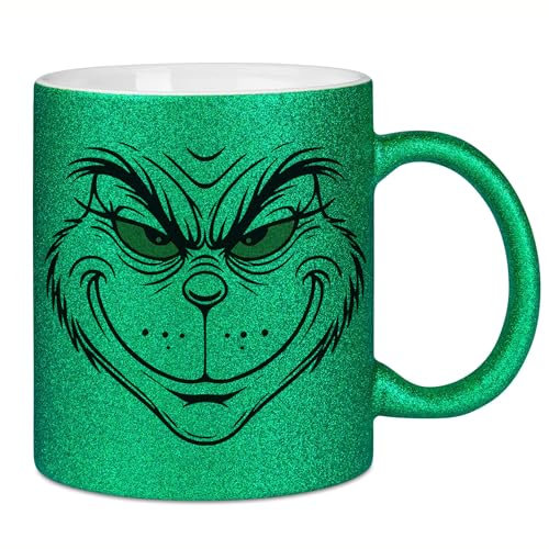 Kiddle-Design Grinch Tasse pailletée, verte, anti-Noël, amusante, personnalisée, cadeau de Noël