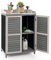 HOMASIS Pflanztisch Outdoor wetterfest aus Holz, Gartentisch mit Schrank & Metallplatte, Arbeitstisch mit 2 Regaln & 3 Rolltüren, Blumentisch Holzschrank für Terrasse Garten Balkon, 67x47x100cm, Grau