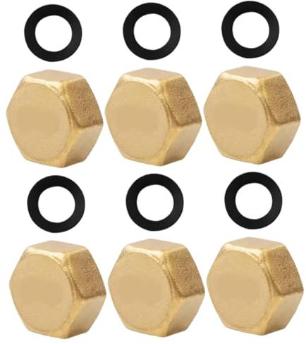 VINTORKY 6pcs 1/2 Inch Brass Female Thread Water Pipe Cap Washer for Plumbing, Radiator Valve, and Faucet Fitting End Stop Caps for Garden Hose Repair