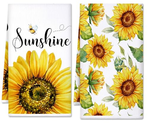 YIZHIXIANGQ Sonnenblumen Küchentücher, Sommer Küchentücher, 2 Stück Blumen Geschirrtücher, Küchenhandtücher 40×60cm, Sommer Geschirrtuch, Geschirrtücher Set für Küche, Bad, Zu Hause (B)