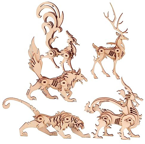 Generisch 5 Stück Holzpuzzle Tiere Bausteine Mechanische Rätsel Hund Spiele Kleinkindspielzeug Bastelt EIN 3D-Puzzle Rätsel Für Puzzlematte 3D-Puzzles Für Erwachsene 3D-rätsel Hölzern