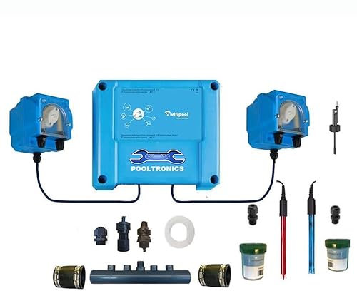 POOLTRONICS DIY Chlore WiFi – Traitement Automatique de l’Eau avec système de Dosage de Chlore et pH pour Piscine et Spa – KIT À Monter SOI-MÊME avec WiFi (Interrupteur de débit)