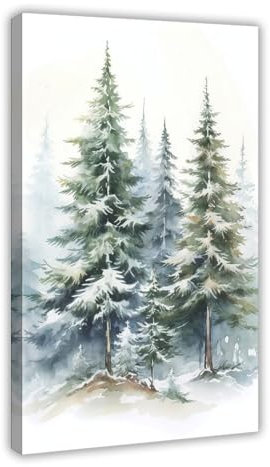 MWANG Stampa artistica da parete con albero di Natale innevato, stile vintage, 50 x 75 cm
