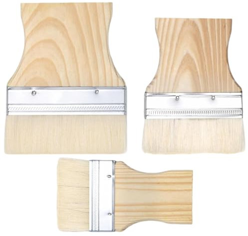 3Pcs Flat Paint Brushes Set 3/4/5 Inch Wide Paintbrushes Wooden Handle Artist Painting Brushes Set for Watercolor Oil Acrylic Water-Based Paints DIY Fence Wall Canvas Ceramic Pottery Painting