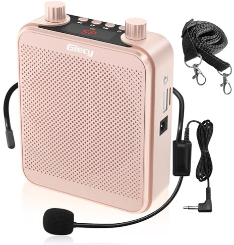 Giecy Amplificadores de Voz portátil 30W 2800 mAh batería Recargable de Gran Capacidad Sistema de PA Bluetooth para aulas, reuniones y Exteriores (Rosa Oro)