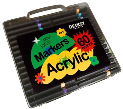 DENKSY 60 Colours Acrylic paint markers deliver precision – Brush Tip Acrylic Paint Pens for Rock, Ceramic, Wood, Glass, Canvas, Stone, Fabric, and DIY Craft Projects – Non-Toxic, Quick-Drying Art