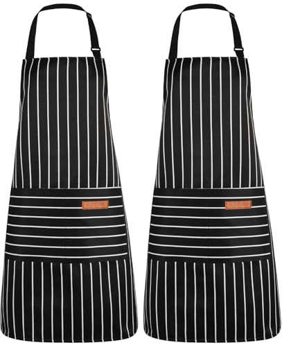 saerryor 2 Pack Unisex Adjustable Bib Apron with Pockets Black Black