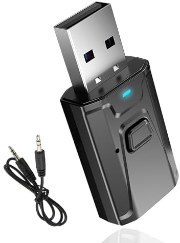 USB Bluetooth 5.0 Dongle Adapter with 3.5mm AUX, 4-in-1 Car Bluetooth Wireless Audio Transmitter Receiver, Plug and Play BT 5.0 Adapter for TV, PC, Home Audio System, Speakers, Headphones