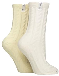 ELLE Women’s 2-Pair Speckled Cable Cosy Lounge Socks – Medium Weight, Rainbow Fleck Knit, Ribbon-Tied Gift Pack 4-8