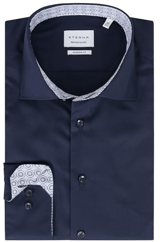 ETERNA Herren Langarm Hemd Modern Fit | Bügelfrei | Dynamic Cotton™ | Dunkelblau | 100% Baumwolle | Kentkragen mit Ausputz Gr. 43