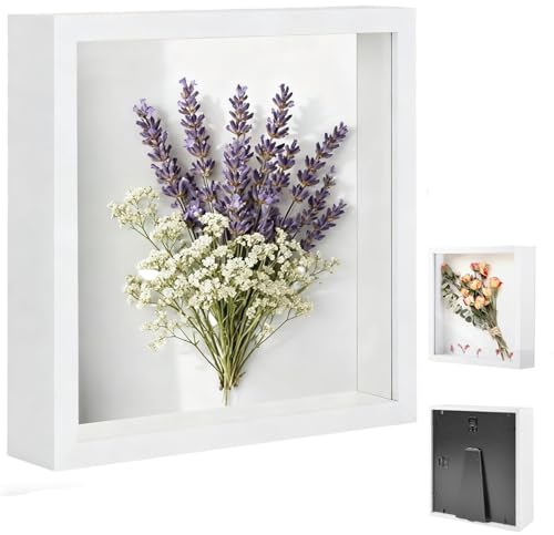 3D Marco de Fotos, 30 x 40 cm, Marco de Fotos Profundo para Rellenar, 3D Marcos de Caja de Sombra, con Placa Acrílica Transparente, Marcos de Madera Profunda, para Fotos, Flores Ramo, Blanco