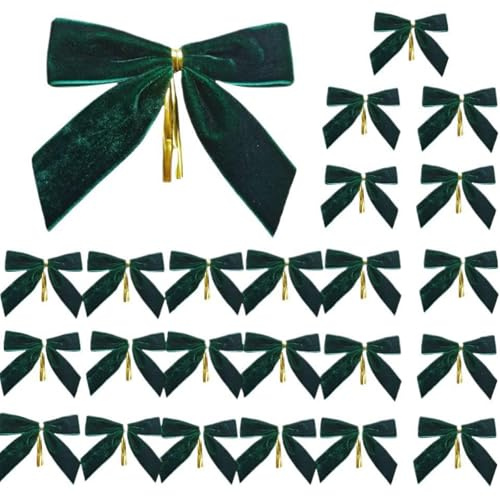 Xiyocadt 24 Stück Weihnachtsbaum Deko Schleifen, Weihnachtsbaum Samt Schleifen, Geschenkschleife, Zierschleifen, für Girlande, Zaun, Haustür, Kamin (24pcs,Dunkelgrün)