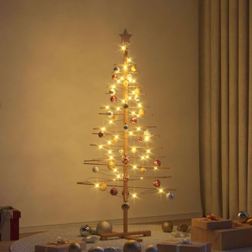 HaoChrymec Holz Weihnachtsbaum mit Ständer, 150 cm, Bambus, Rustikales Design, Für Innen & Geschützten Außenbereich, Weihnachten Deko, Tannenbaum Künstlich, Braun, 40 cm Boden-Durchmesser