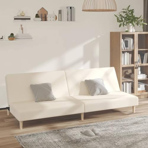 mzdioop Schlafsofa 2-Sitzer, Creme Stoff, Verwandlungssofa mit Robuster Holzrahmen, Vielseitig für Wohnzimmer & Gästezimmer, Komfortables Bettsofa