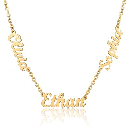 Personalised Multiple Name Necklace for Women, Custom Family Name Necklace with 1-6 Names, Stainless Steel Nameplate Pendant, Jewelry Gift for Mum