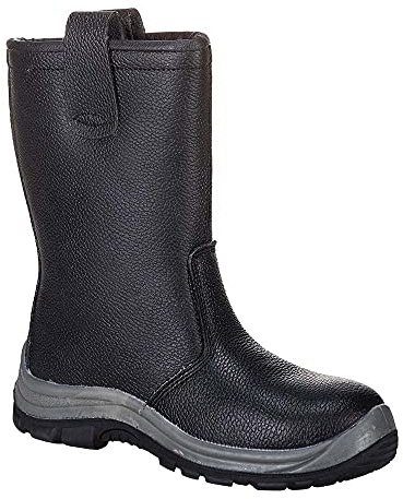 Portwest FW12 Steelite Rigger Sicherheitsstiefel Schützende Stahlkappe Bau | Schwarz, 48, S1P EN ISO 20345, Rutschhemmend Antistatisch, Zehenschutzkappe und Zwischensohle, Rutschfest
