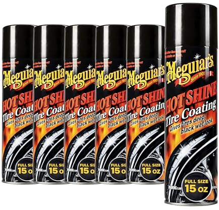 Meguiar's Hot Shine High Gloss Tire Coating, 6 Pack (6 x 15 oz = 90 oz Total) Aerosol Tire Shine Spray for Deep Black Wet Look Tires on Cars Trucks and SUVs After Car Wash Detailing