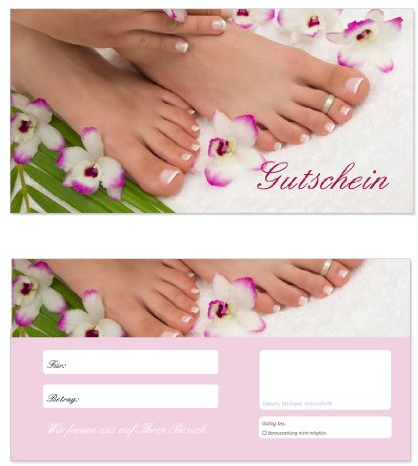50 Stück Geschenkgutscheine (Fusspflege-608) - Gutscheinkarten Gutscheine für Bereiche Wellness, Erholung, Entspannung oder Kosmetik und Reisen