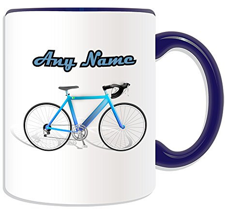 Personalisiertes Geschenk – Road Cycling Becher (Sport Design Thema, Farbe Optionen) – Jeder Name/Nachricht auf Ihre einzigartige Tasse – Fahrrad Touring Racing Bike, keramik, blau