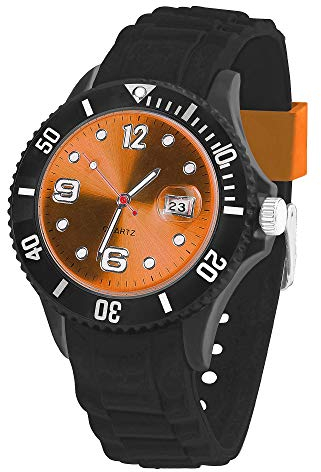 Taffstyle Damen Herren Sportuhr Armbanduhr Silikon Sport Watch Farbiges Ziffernblatt mit Datum Analog Quarz Uhr Schwarz Orange
