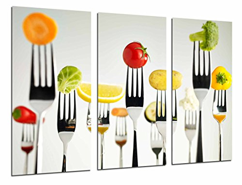Cuadro Moderno Fotografico Cocina Restaurante, Tenedores Fruta Verdura, Blanco, 97 x 63 cm, ref. 26972