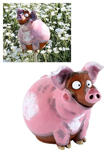 Midene Gartenstecker Keramik Handgefertigt - Gartendeko für Draußen Wetterfest - Garten Deko Keramik - Tier Gartenfiguren & Gartenstatuen - Schwein