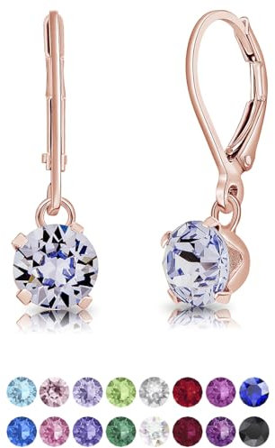 Orecchini Pendenti Oro con Punto Luce Lavanda 6 mm - Orecchini Donna Colorati - Orecchini Pendenti Donna Argento 925 Placcati Oro Rosa - Orecchini Punti Luce Oro Rosa - Orecchini a Monachella