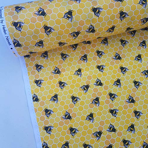 PRESTIGE P0837 HoneyComb Buzzy Bumble Bees Cotton Poplin Rose And Hubble Dress Fabric, Per Metre (Honey)