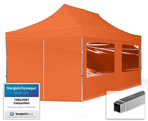 TOOLPORT Faltpavillon Faltzelt Pavillon 3x6m - 4 Seitenteile Aluminium 32mm Partyzelt 700N orange