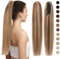 Silk-co Extensiones de Cabello Humano Clip Ponytail Hair Coleta Postiza Lisa Pelo Natural con Pinza Natural Extensiones de Cabello Clip Ponytail Extension 35cm-105g 4P27# Marrón medio & Rubio oscuro