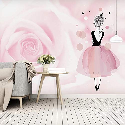BYSQX Papier Peint Intissé Tapisserie Murales Panoramique 3D Rose Roses Fleurs Fille Murale Moderne Conception Artistique Minimaliste Tv Fond Mur Papier Peint Murale 350X256Cm