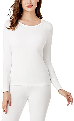 LAPASA Damen Innenfleece Thermo Unterhemd, Thermounterwäsche Oberteil Funktionsunterwäsche, L39 Weiß, 200 Wärmer, M