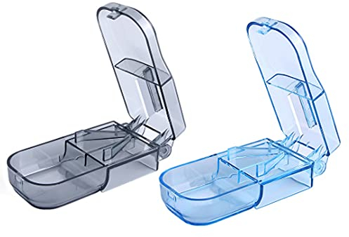 IKAAR 2 Stück Tablettenteiler Medikamententeiler mit Aufbewahrungsfach Für Tabletten in EIN Halbes Viertel Schneiden