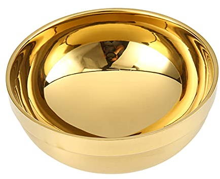 BuyWeek Schüssel Gold, Edelstahl Suppenschüssel Doppellagige Wärmeisolierung Salatschüsseln Verbrühungsschutz Suppenschalen Küchengeschirr