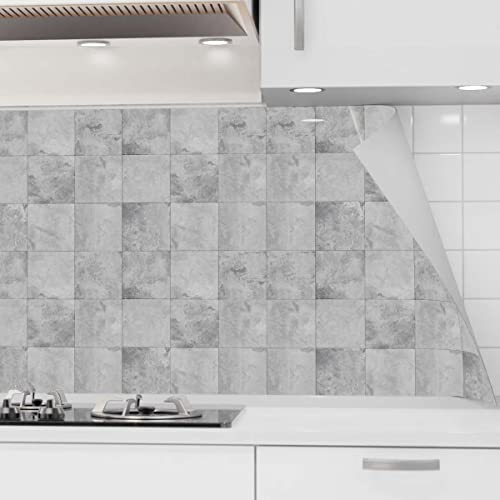 danario Rivestimento Paraschizzi Cucina Adesivo da Parete - Effetto Opaco - Spesso e Rigido - Ignifugo e Resistente all'Acqua - 0,37 mm - Piastrelle Grigie - Campione