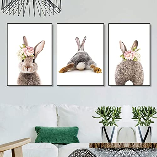 SWECOMZE Kinder Poster Set, 3er Hase Bilder Set, Wandbilder Kinderzimmer für Babyzimmer Deko Mädchen Jungen (30x40cm)