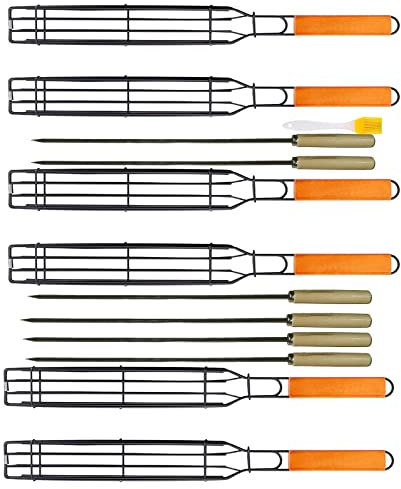 Kabob Grillkorb Grillspieße antihaftbeschichtet Kabob Grillkörbe Set von 6 & 6 Grillspießen, Grillen & BBQ Utensilien, Grillkorb für Gemüse mit Griff Grillkörbe für Outdoor Grillen