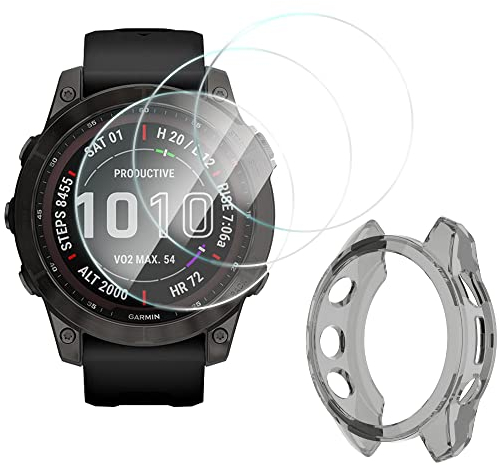 ToVioc [3+1 Pezzi Pellicola Protettiva Compatibile con Garmin Fenix 7 47mm/7 Solar/7 Sapphire Solar, [Anti-Graffio] [Alta Definizione] Cover Fenix 7 47mm Custodia TPU - Nero